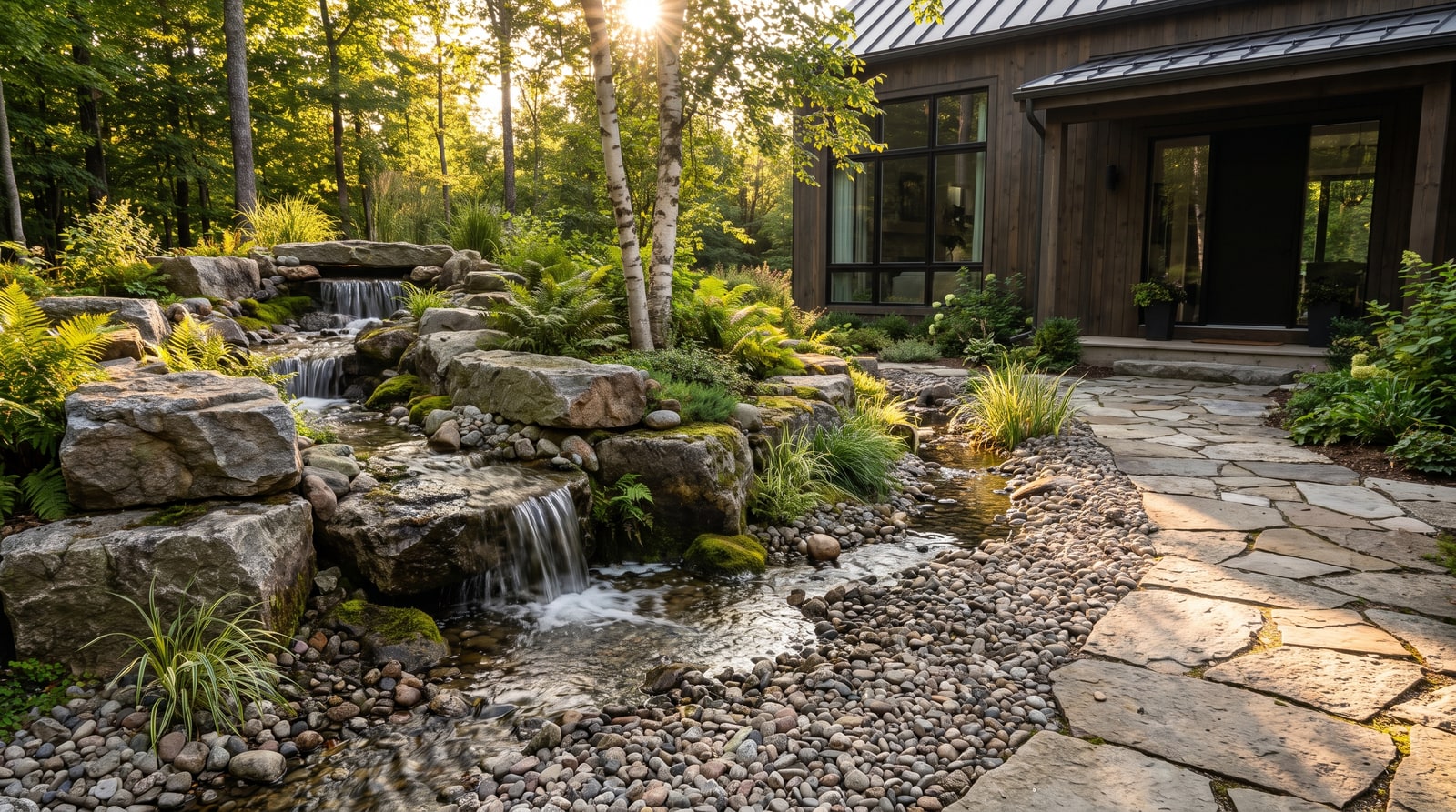 Pondless stream at a front entrance